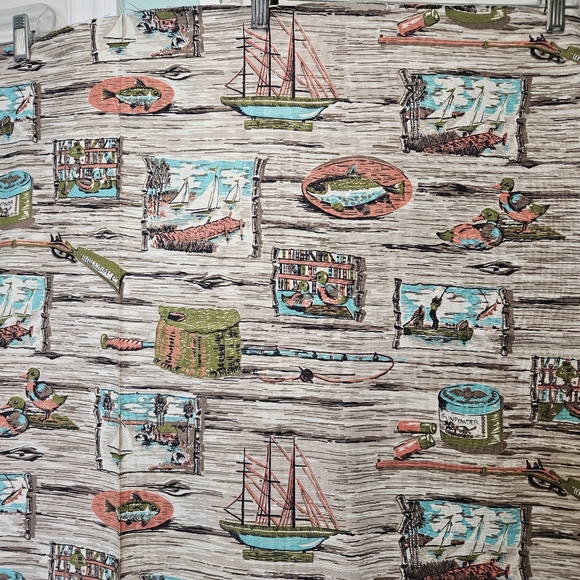 Vintage 1950s novelty cabin fabric yardage - Picture 3 of 4